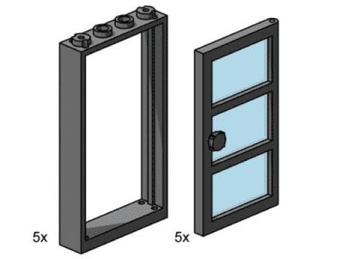 1 x 4 x 6 Black Door Frame with Transparent Blue Panes LEGO set (#3449-1)