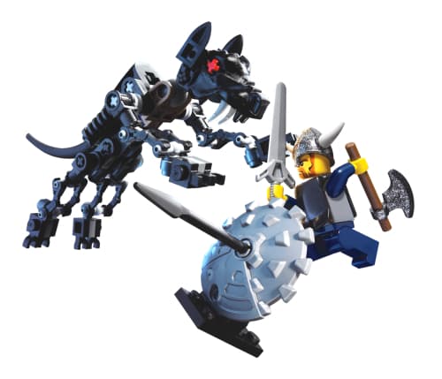 Viking Warrior challenges the Fenris Wolf LEGO set (#7015-1, 2005)